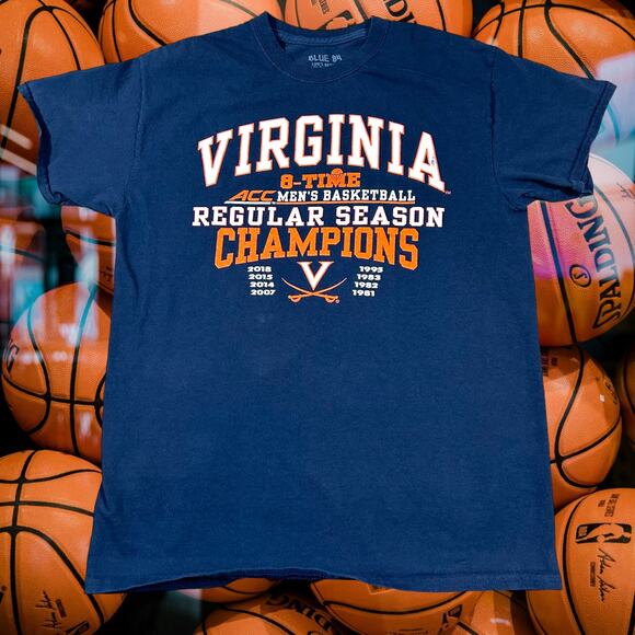UVA Mens M Virginia Cavaliers Blue 84 Shirt Basketball ACC Regular Season Champs - Picture 1 of 7
